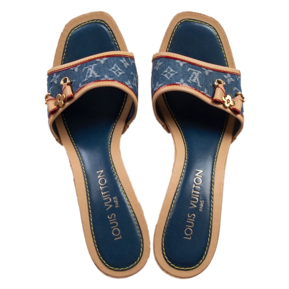 Louis Vuitton denim mules.